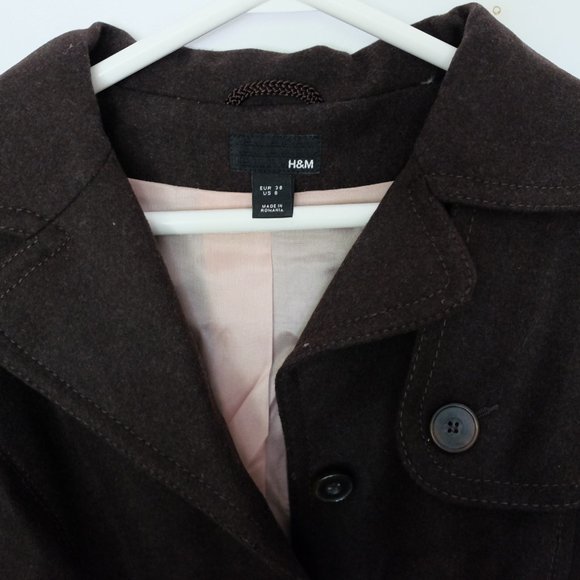 H&M Long Brown Peacoat with Light Pink Liner - Picture 6 of 11